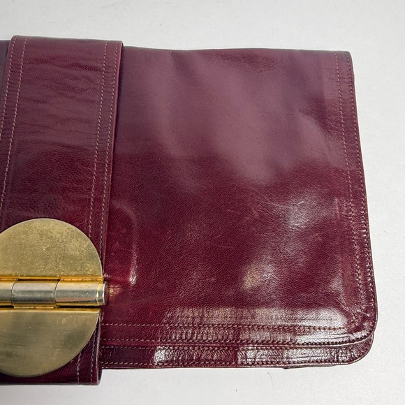 Bottega Veneta Clutch Handbag Cognac Burgundy Red Leather Vintage 80s